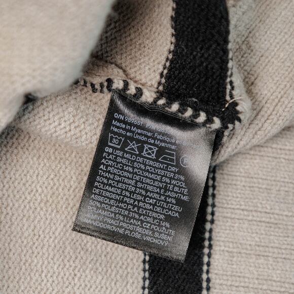 H&M Loose Fit Heather Tan Black Striped Crewneck Sweater Womens Size L - Picture 9 of 10